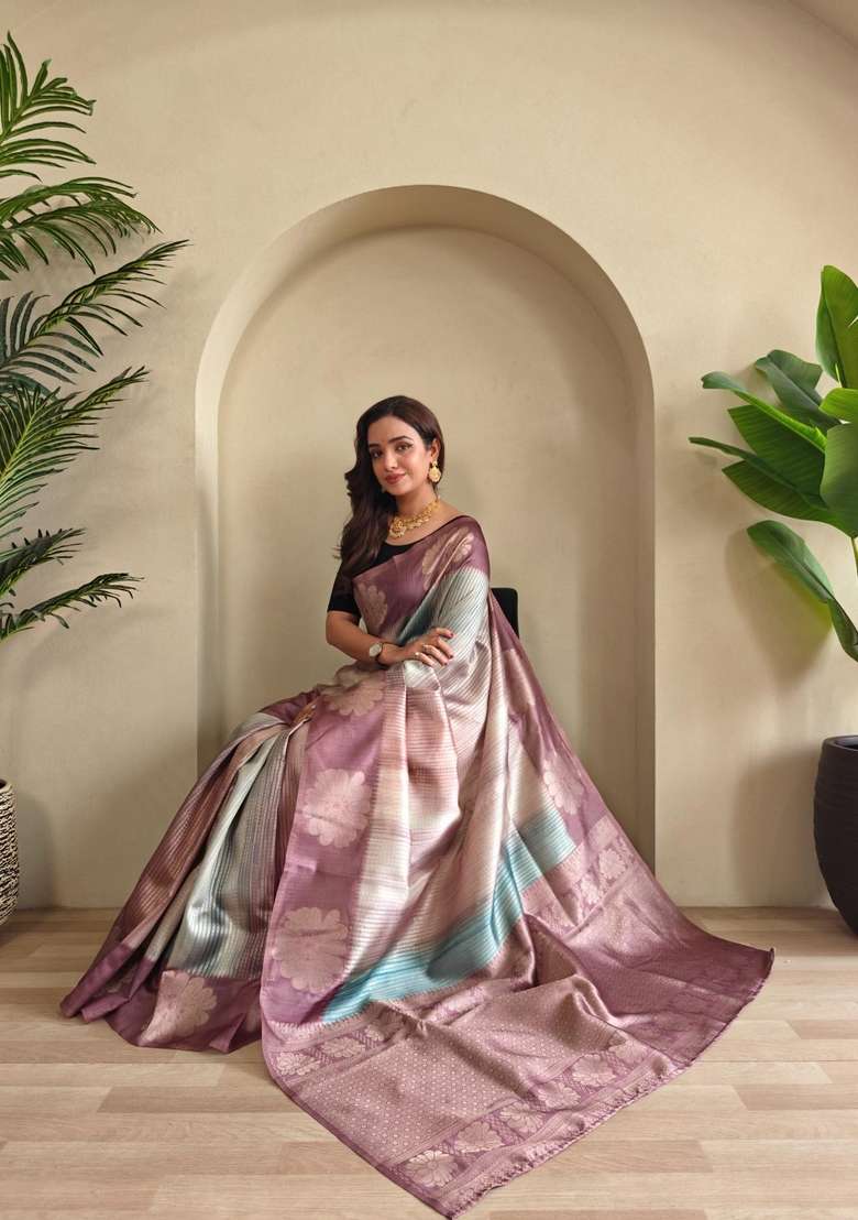 Baby Pink Silk Blend Saree Set with Zari Work for Diwali | Wedding & Festive Wear - Indya