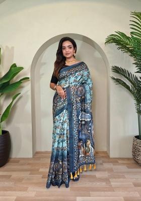Sky Blue Zari Work Silk Blend Saree Set