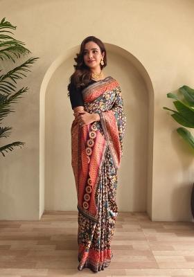 Wine Zari Work Silk Blend Saree Set