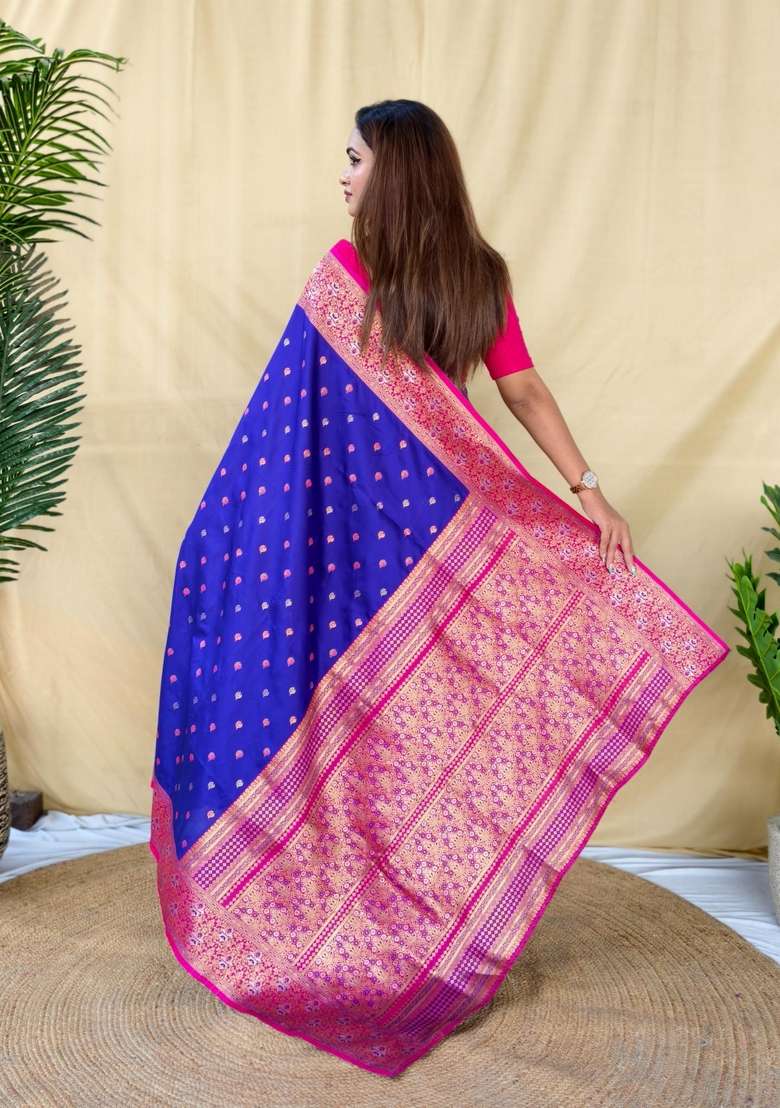 Royal Blue Silk Blend Saree Set with Zari Work for Diwali | Wedding & Festive Wear - Indya