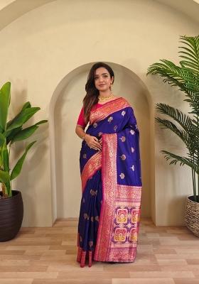 Magenta Zari Work Silk Blend Saree Set