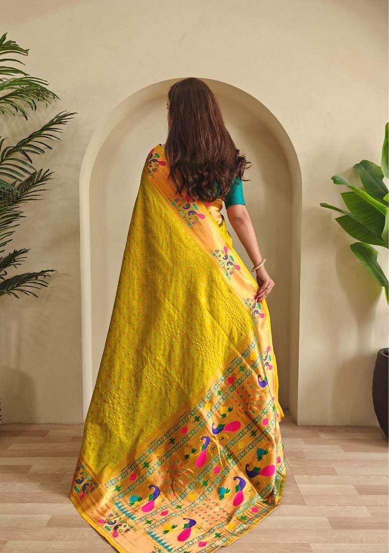 Mehendi Zari Work Silk Blend Saree Set for Diwali and Festive Wear - Indya