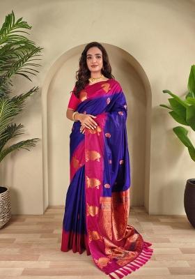 Magenta Zari Work Silk Blend Saree Set