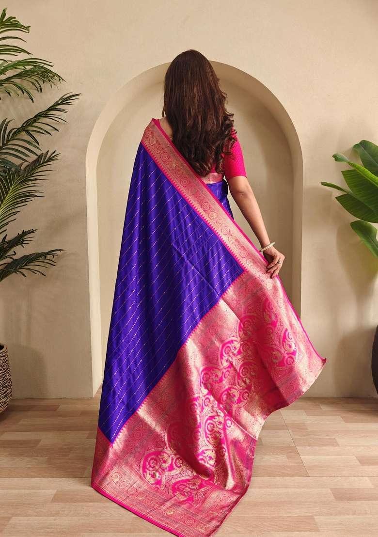 Magenta Silk Blend Saree Set with Zari Work for Diwali | Wedding & Festive Wear - Indya