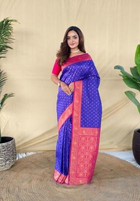 Magenta Zari Work Silk Blend Saree Set