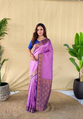 Onion Pink Zari Work Silk Blend Saree Set