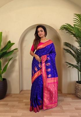 Magenta Zari Work Silk Blend Saree Set