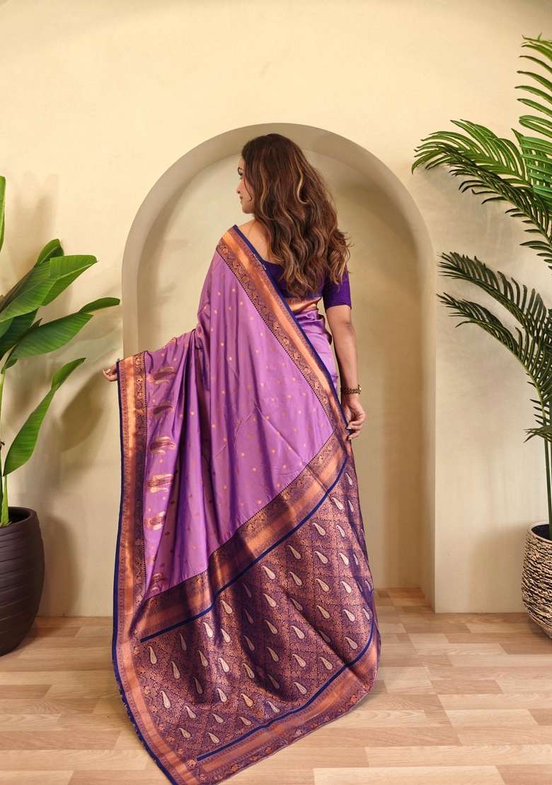 Onion Pink Silk Blend Saree Set with Zari Work for Diwali | Wedding & Festive Wear - Indya