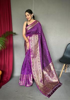Wine Zari Work Silk Blend Saree Set