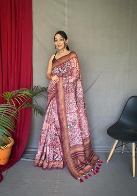 Baby Pink Zari Work Silk Blend Saree Set