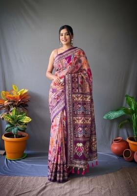 Baby Pink Zari Work Silk Blend Saree Set