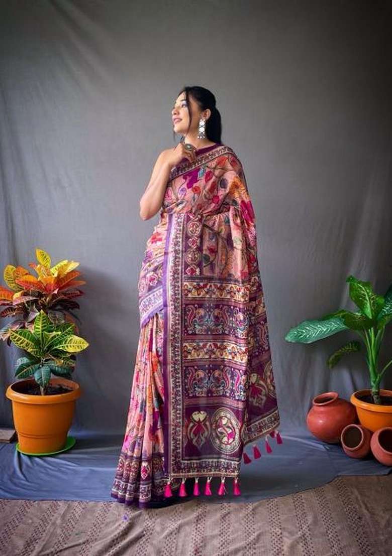 Baby Pink Zari Work Silk Blend Saree Set for Diwali and Festive Wear - Indya