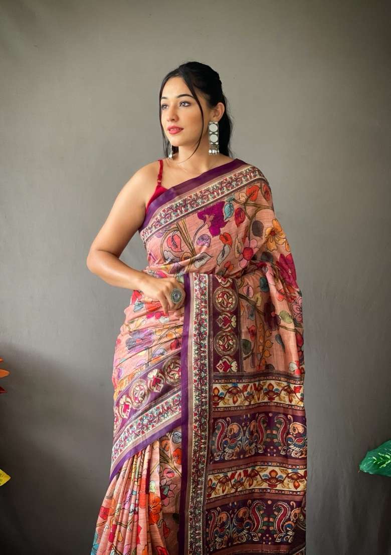 Baby Pink Zari Work Silk Blend Saree Set for Diwali and Festive Wear - Indya