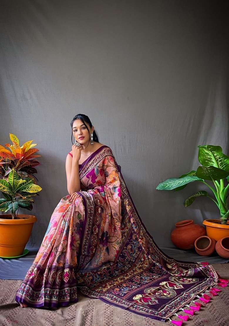 Baby Pink Zari Work Silk Blend Saree Set for Diwali and Festive Wear - Indya