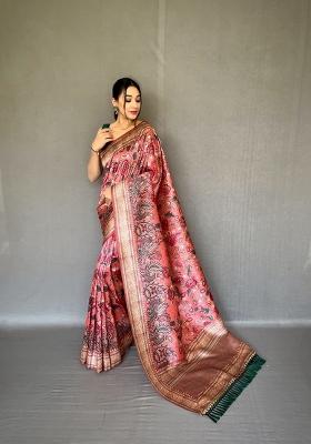 Baby Pink Zari Work Silk Blend Saree Set
