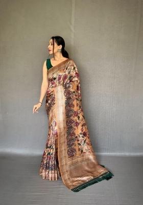 Cream Zari Work Silk Blend Saree Set