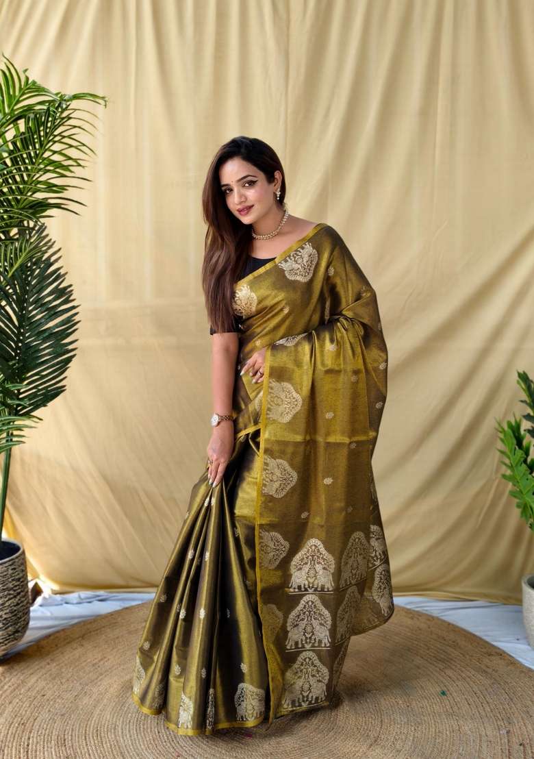 Black Silk Blend Saree Set with Zari Work for Diwali | Wedding & Festive Wear - Indya