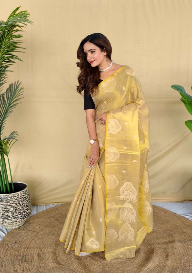 Cream Silk Blend Saree Set with Zari Work for Diwali | Wedding & Festive Wear - Indya
