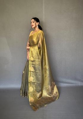 Golden Zari Work Silk Blend Saree Set