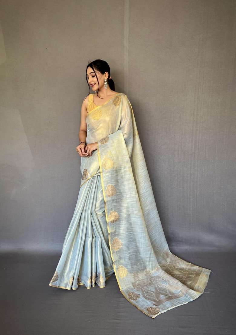 Sea Green Silk Blend Saree Set with Zari Work for Diwali | Wedding & Festive Wear - Indya