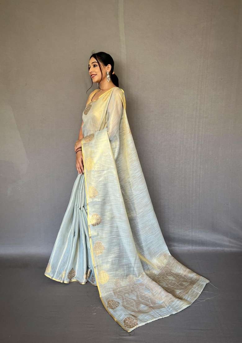 Sea Green Silk Blend Saree Set with Zari Work for Diwali | Wedding & Festive Wear - Indya