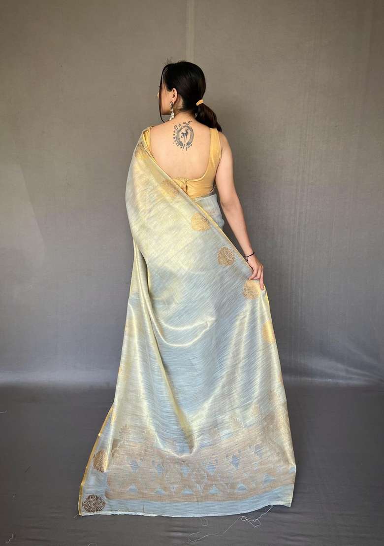Sea Green Silk Blend Saree Set with Zari Work for Diwali | Wedding & Festive Wear - Indya