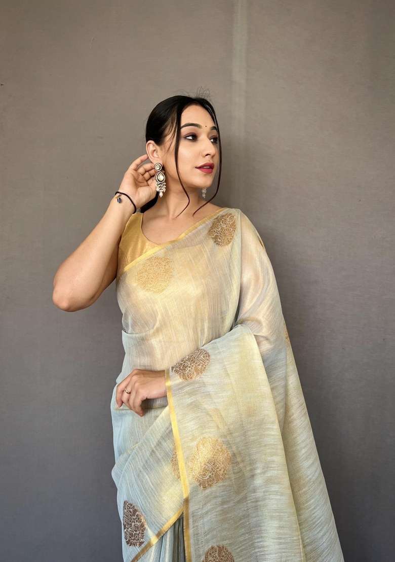 Sea Green Silk Blend Saree Set with Zari Work for Diwali | Wedding & Festive Wear - Indya