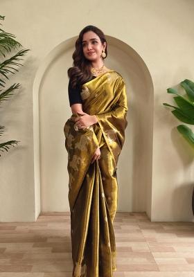 Black Zari Work Silk Blend Saree Set