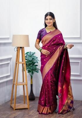 Rani Pink Zari Work Silk Blend Saree Set