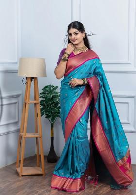 Sea Green Zari Work Silk Blend Saree Set