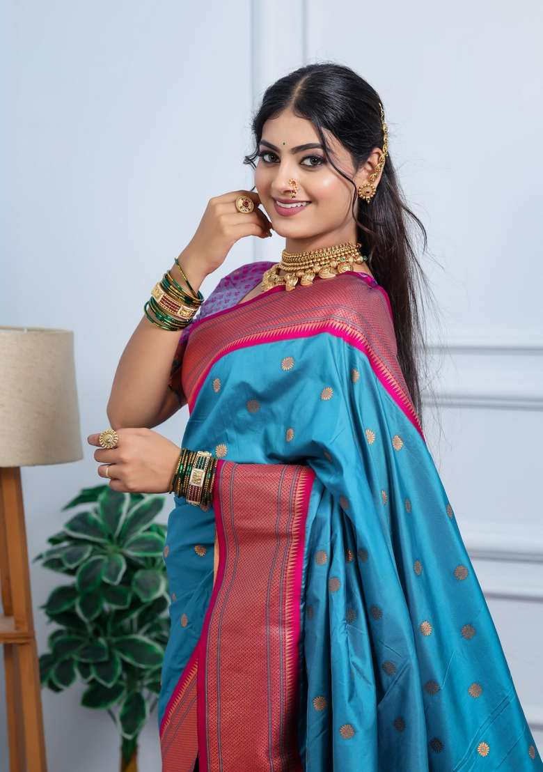 Sea Green Silk Blend Saree Set with Zari Work for Diwali | Wedding & Festive Wear - Indya
