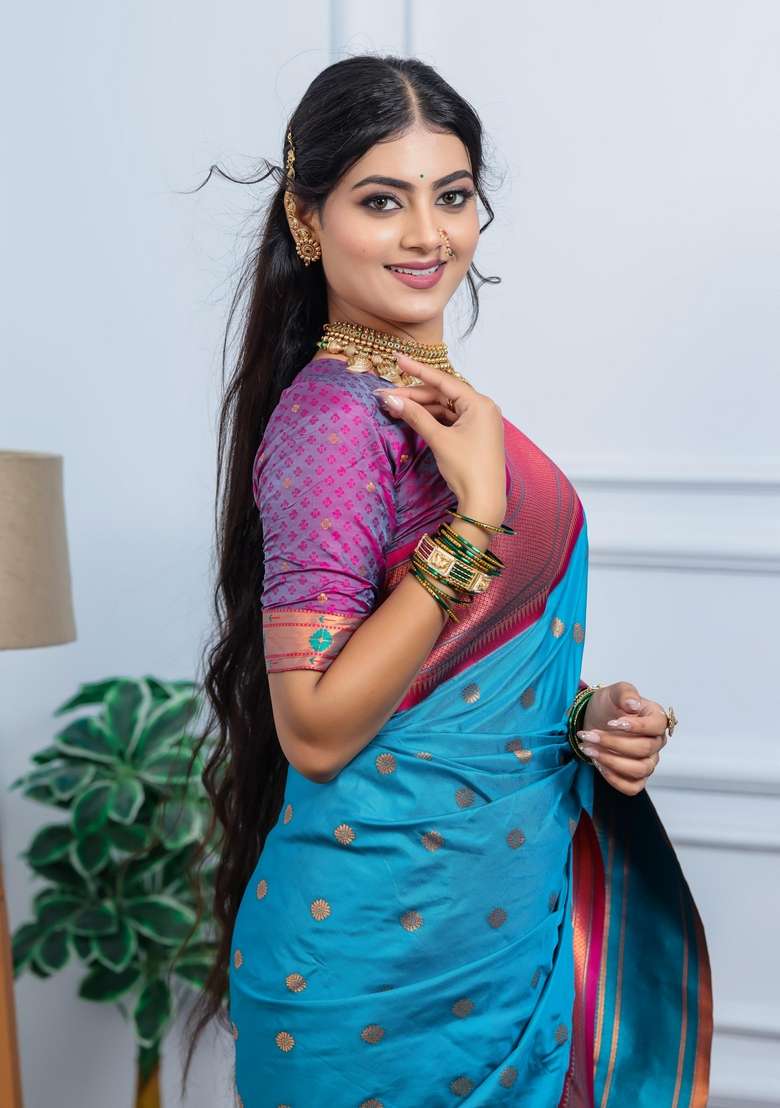Sea Green Silk Blend Saree Set with Zari Work for Diwali | Wedding & Festive Wear - Indya