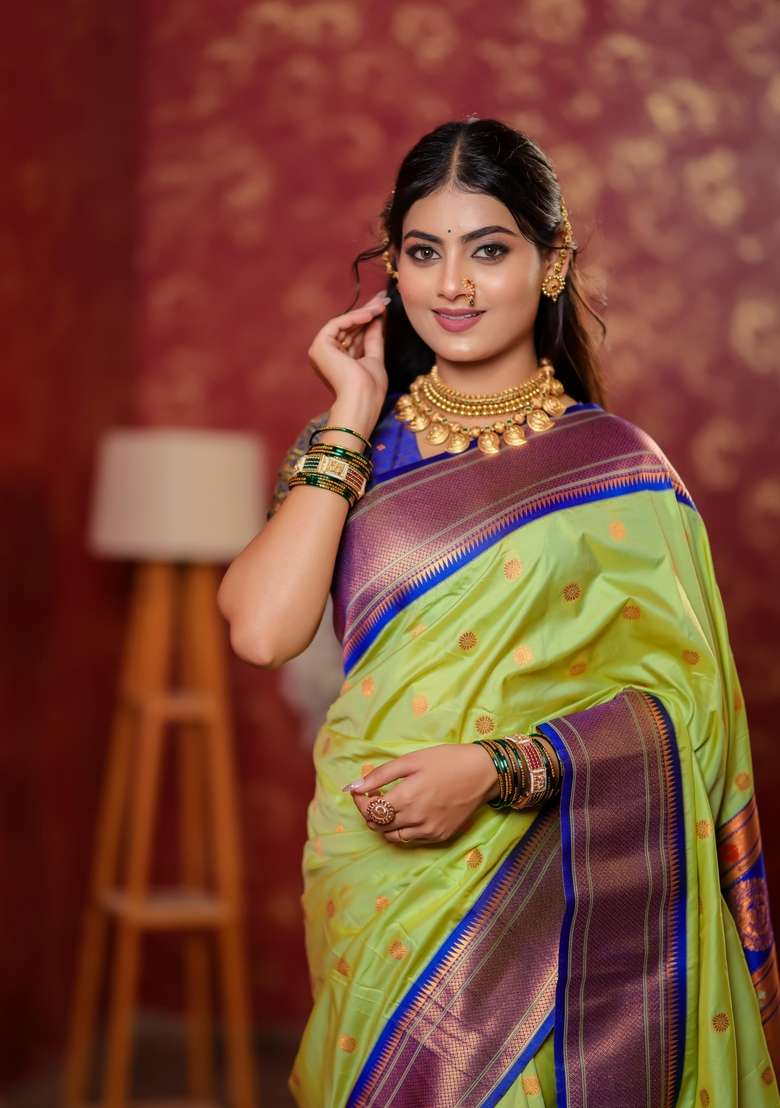 Parrot Green Silk Blend Saree Set with Zari Work for Diwali | Wedding & Festive Wear - Indya