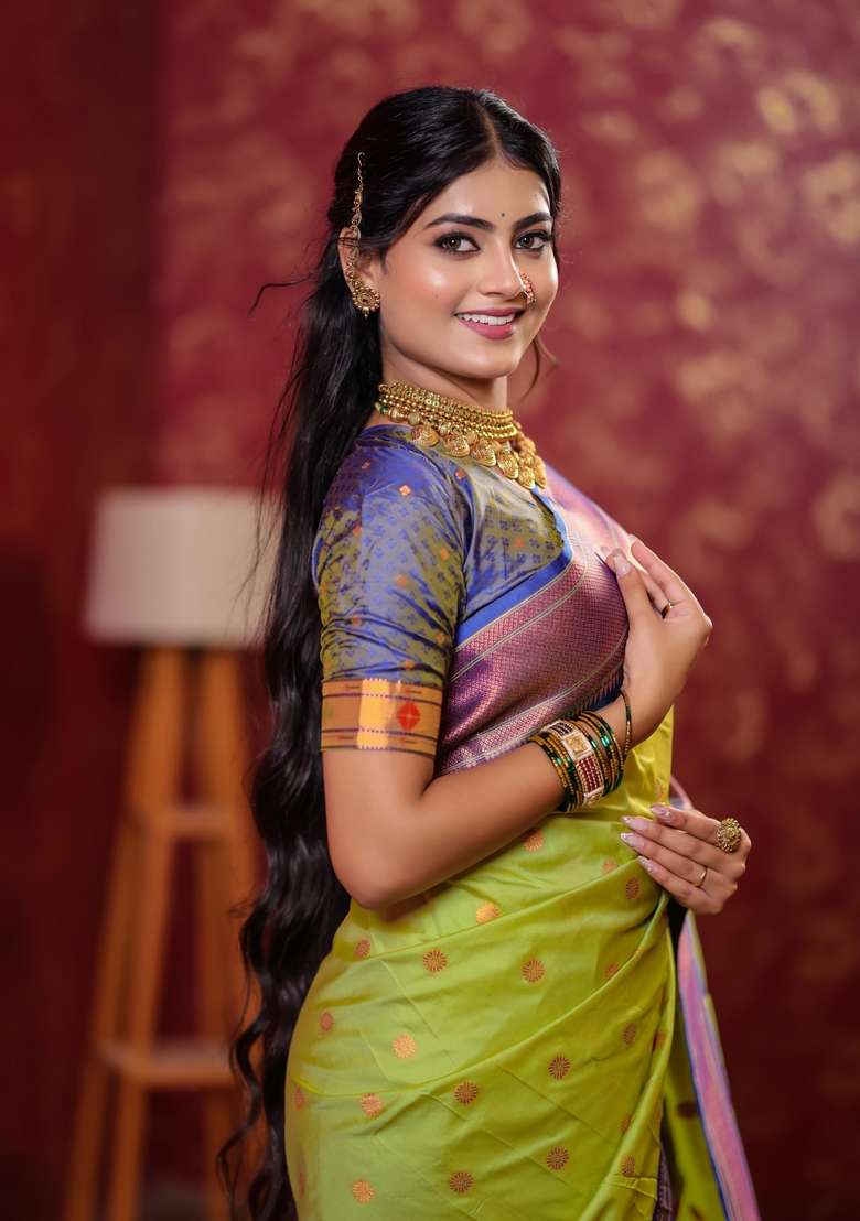 Parrot Green Silk Blend Saree Set with Zari Work for Diwali | Wedding & Festive Wear - Indya