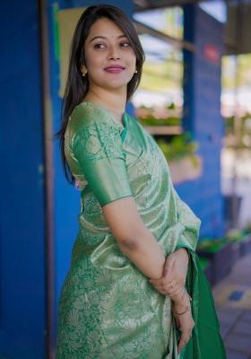 Light Green Zari Work Silk Blend Saree Set