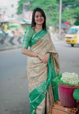 Light Golden Zari Work Silk Blend Saree Set