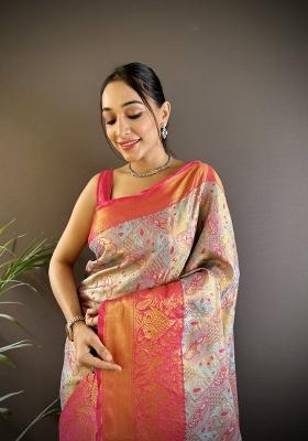 Light Green Zari Work Silk Blend Saree Set