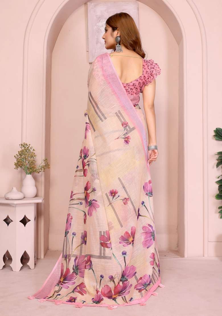 Dark Peach Silk Blend Saree Set with Zari Work for Diwali | Wedding & Festive Wear - Indya