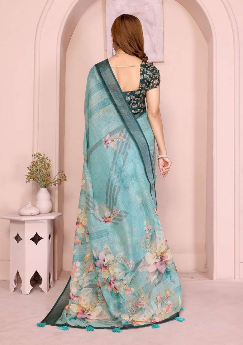 Light Green Silk Blend Saree Set with Zari Work for Diwali | Wedding & Festive Wear - Indya