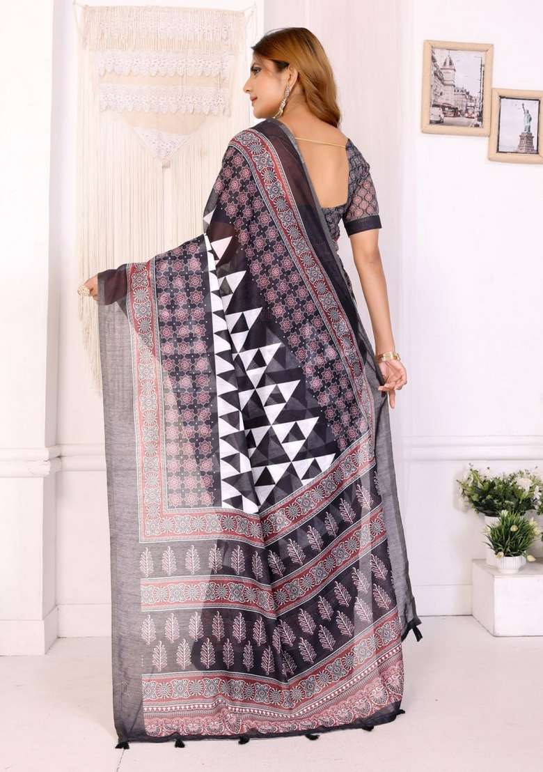 Black Silk Blend Saree Set with Zari Work for Diwali | Wedding & Festive Wear - Indya