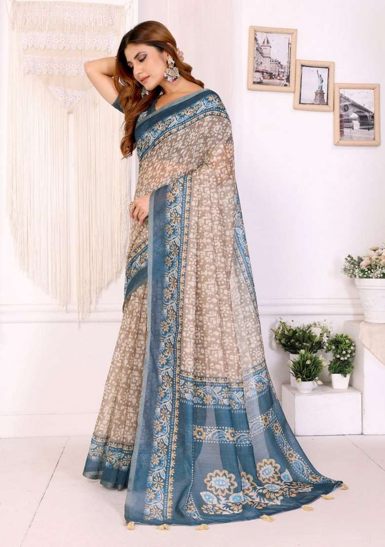 Brown Silk Blend Saree Set with Zari Work for Diwali | Wedding & Festive Wear - Indya