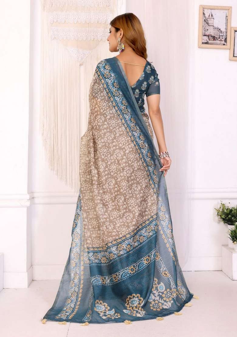 Brown Silk Blend Saree Set with Zari Work for Diwali | Wedding & Festive Wear - Indya