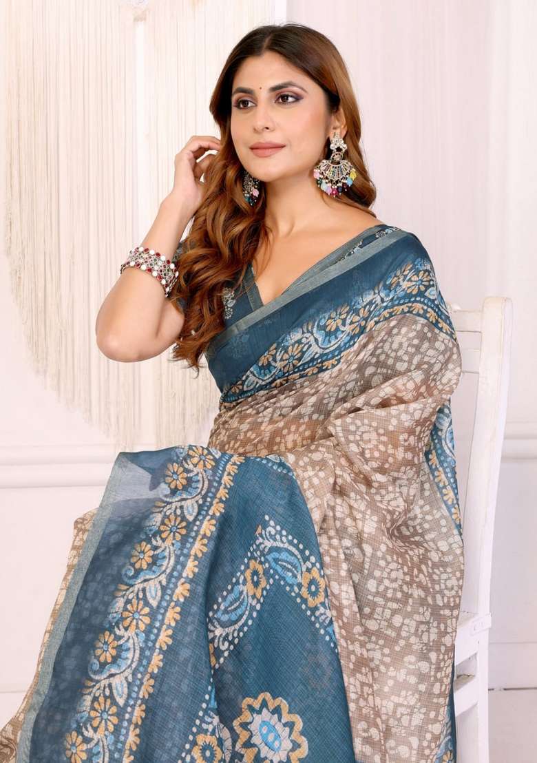 Brown Silk Blend Saree Set with Zari Work for Diwali | Wedding & Festive Wear - Indya