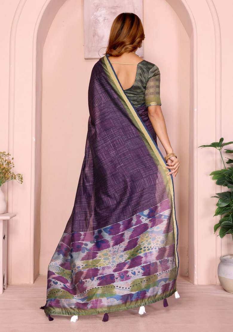 Wine Silk Blend Saree Set with Zari Work for Diwali | Wedding & Festive Wear - Indya