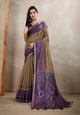 Mustard Zari Work Silk Blend Saree Set