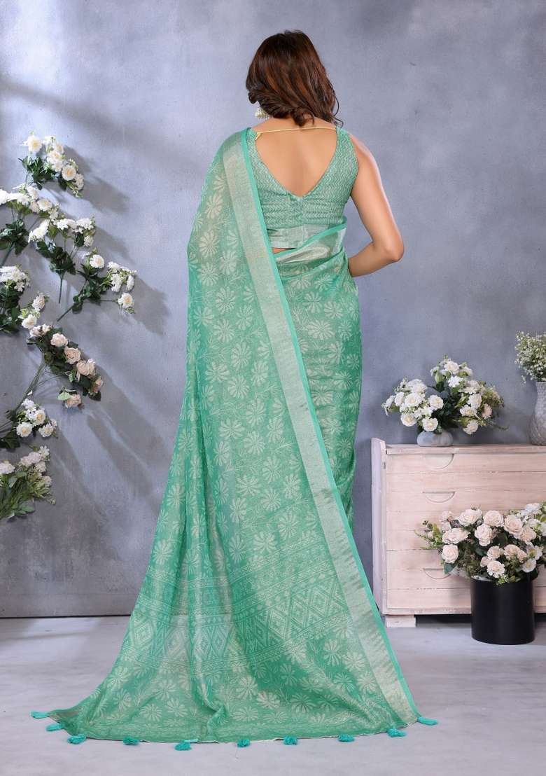 Light Sky Blue Silk Blend Saree Set with Zari Work for Diwali | Wedding & Festive Wear - Indya