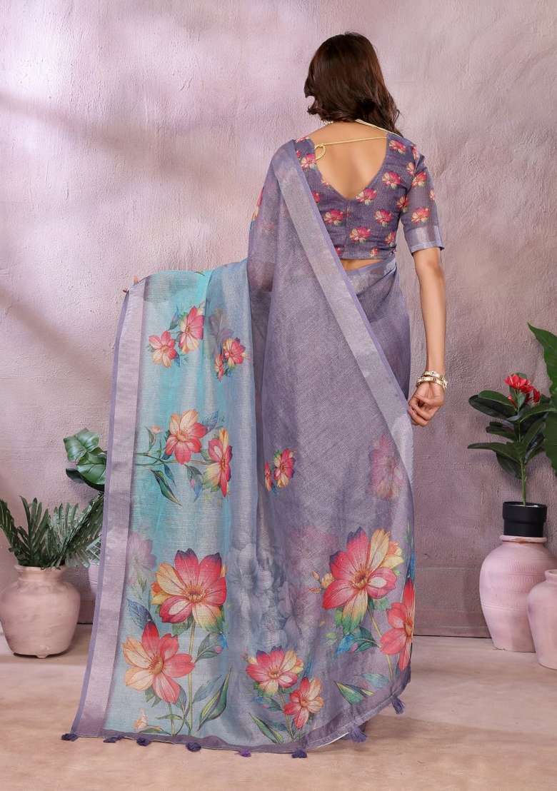 Onion Pink Silk Blend Saree Set with Zari Work for Diwali | Wedding & Festive Wear - Indya