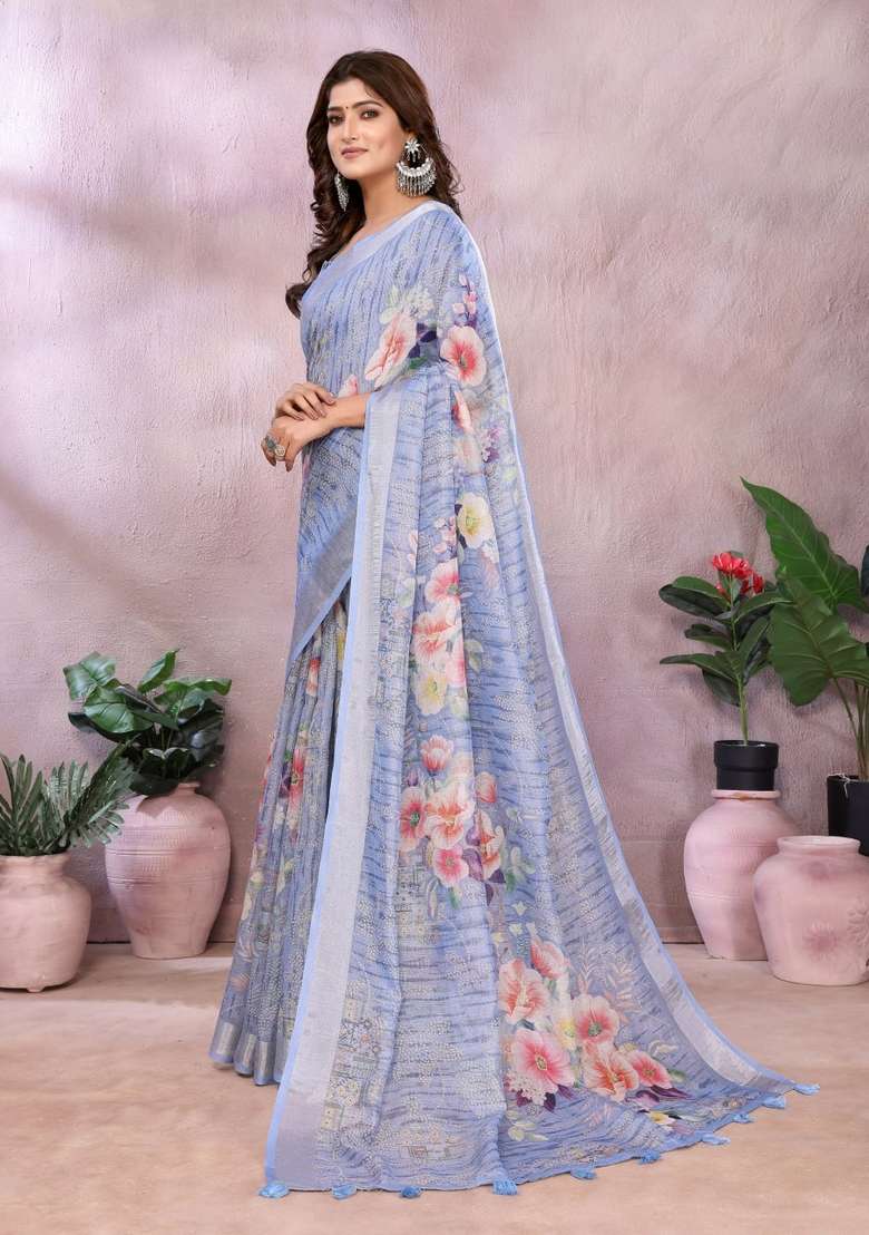 Light Purple Silk Blend Saree Set with Zari Work for Diwali | Wedding & Festive Wear - Indya
