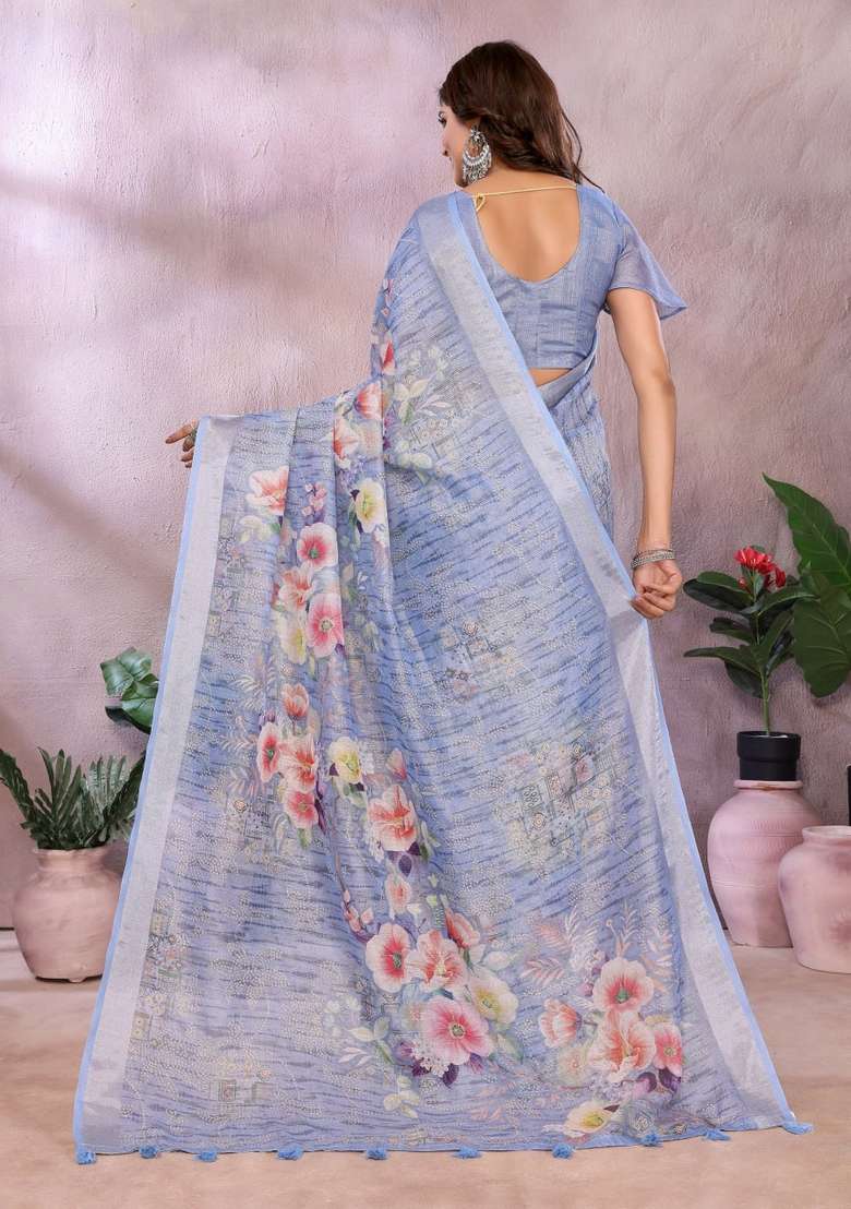 Light Purple Silk Blend Saree Set with Zari Work for Diwali | Wedding & Festive Wear - Indya