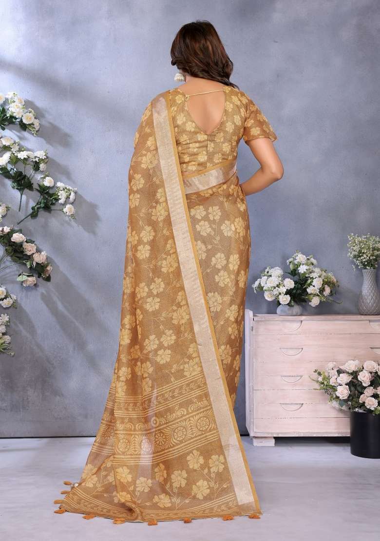Mustard Silk Blend Saree Set with Zari Work for Diwali | Wedding & Festive Wear - Indya